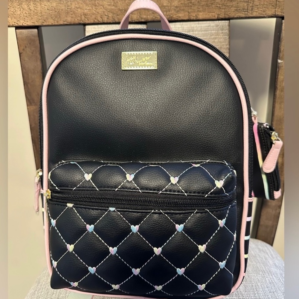NWT Betsey Johnson Black backpack with colorful stripes & gold hardware